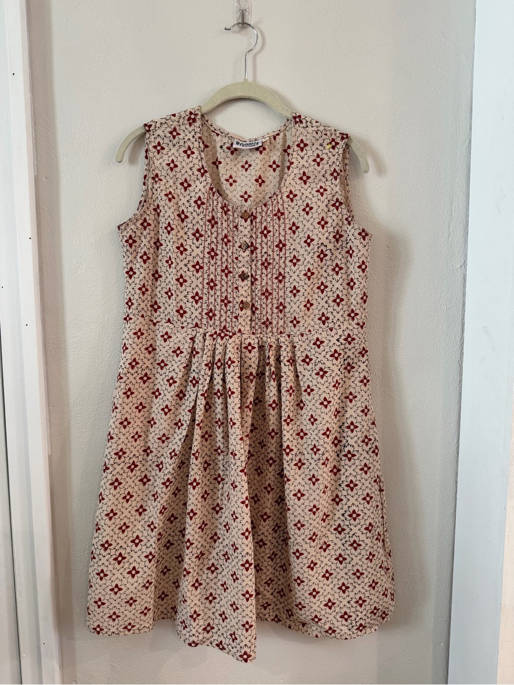 Bagru Cotton Block Print Midi Dress | Boho Cottagecore Floral | Size M